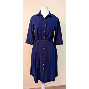 New Arienti UK sz 10 Anna -C Dress buttons ties navy blue 2245